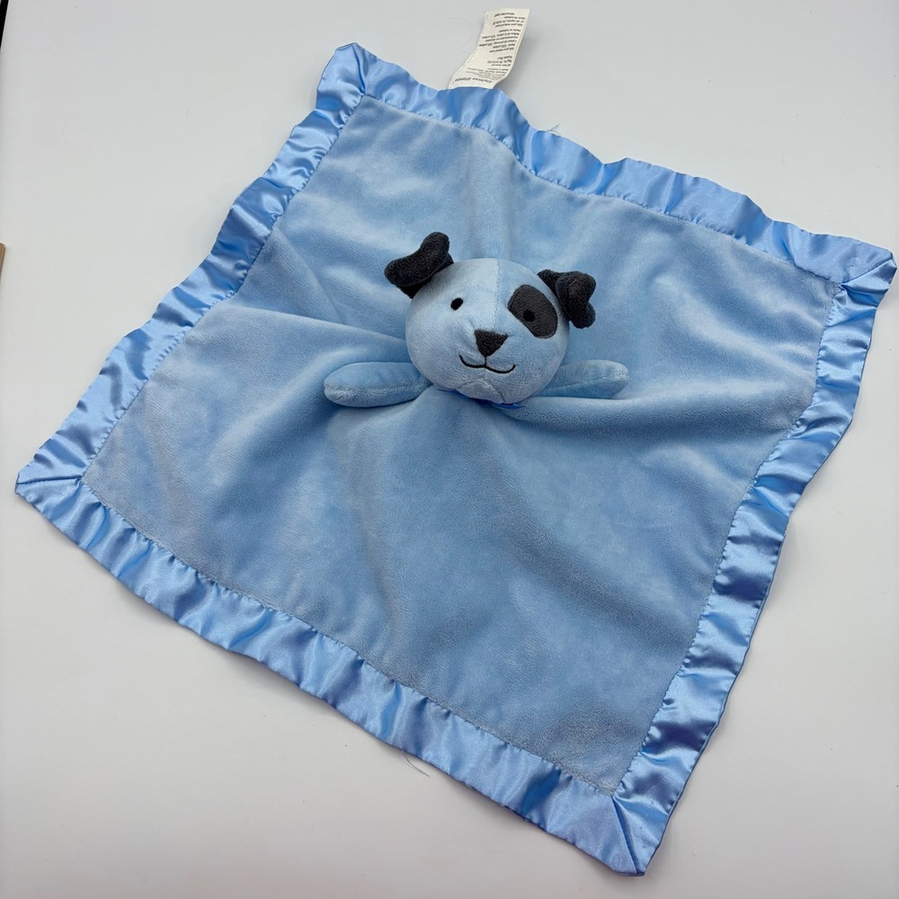 Stepping Stones Blue Puppy Dog Baby Security Blanket Lovey Satin Trim Eye Patch